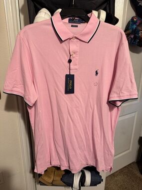 Polo by Ralph Lauren Men’s Pink Polo with Navy Trim